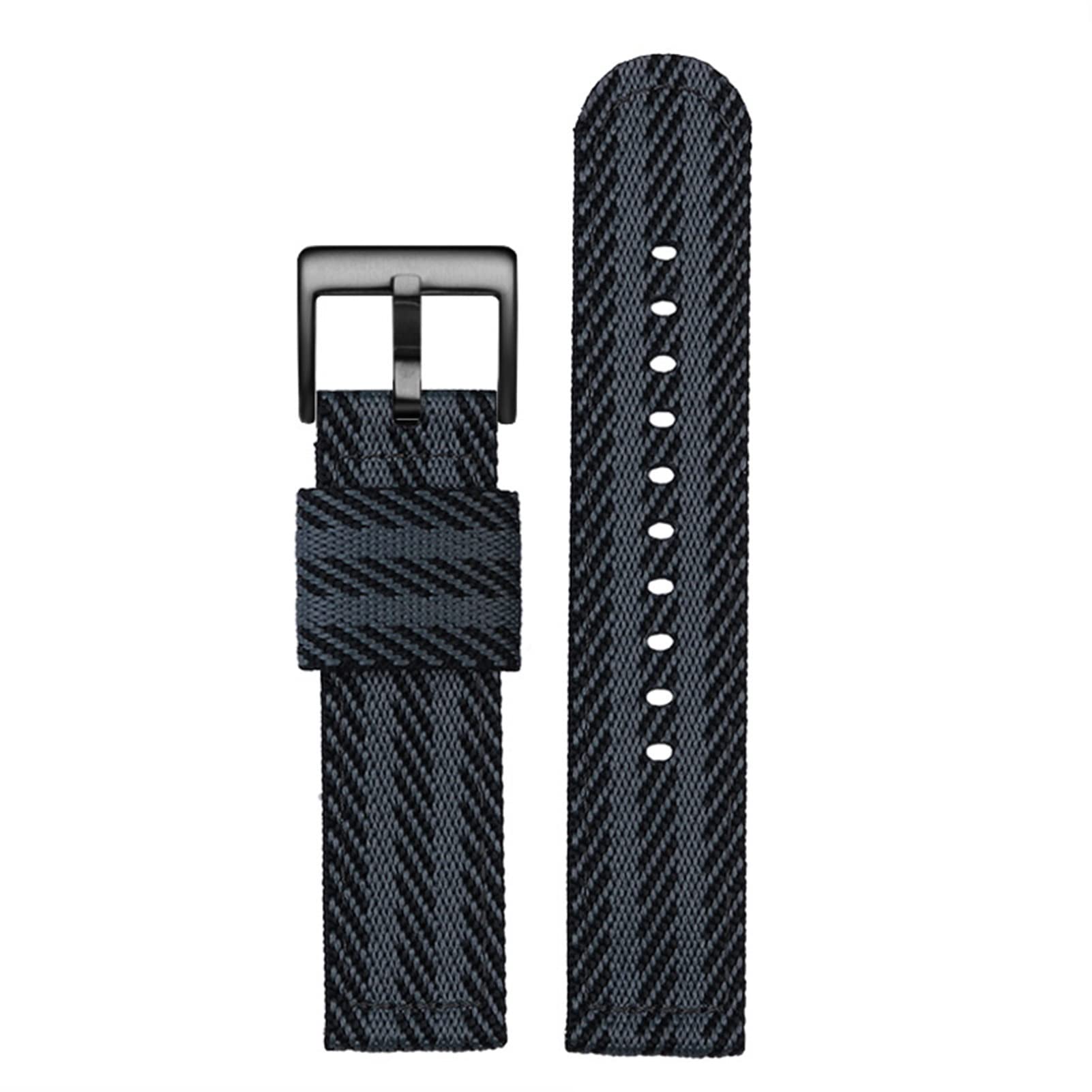 SCRUBY Mode gewebter Nylon Uhrenband für Omega Seahorse 300 Leinwand verdickte Sportgurt 18mm 20 mm 22 mm 24 mm(Black gray black,22mm)