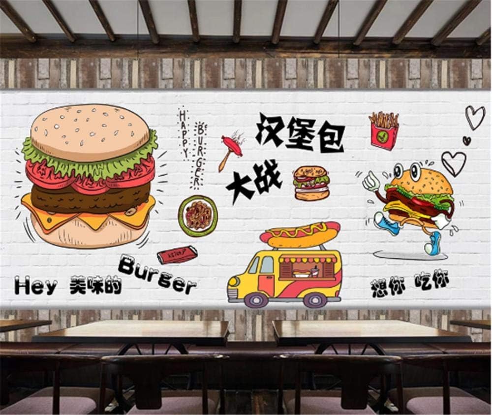 Burger Pommes Frites Fast Food Imbiss 3D Tapete Poster Restaurant Schlafzimmer Wohnzimmer Sofa TV Dekorative Wand-350cm×256cm