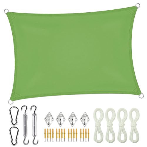 BaCover Sonnensegel Rechteckig Wasserdicht Sonnenschutz Premium Polyester mit UV Schutz Sun Segel Sonnensegel mit Fixierkit für Terrasse Balkon Garten,Grün,2x1.8m(6.5x6ft)