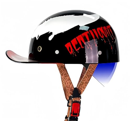 Offener Baseball-Motorradhelm, ECE-geprüfter Vintage-Motorradhelm für Moped mit Visier, Roller, Cruiser, Jet-Motorradhelm für Damen und Herren F,L59-60CM