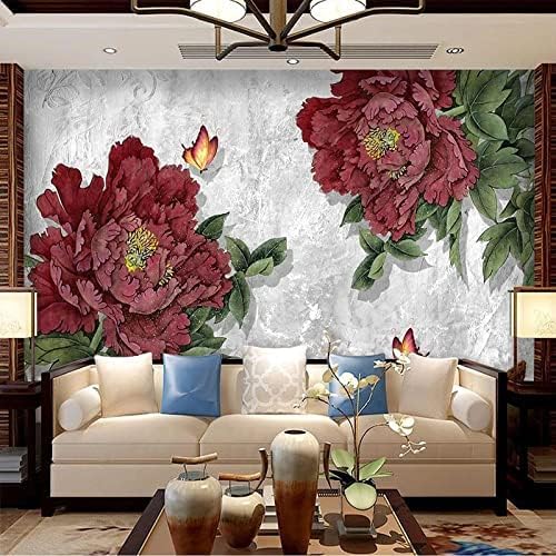 XLMING Rosa Pfingstrose Schmetterling 3D Tapete Home Dekoration Wohnzimmer Sofa Schlafzimmer Tv Hintergrund Wand-430cm×300cm