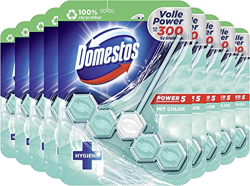 Domestos Power 5 Toilettenstein mit Chlor WC Reiniger volle Power bis zu 300 Spülungen 9 x 55 g