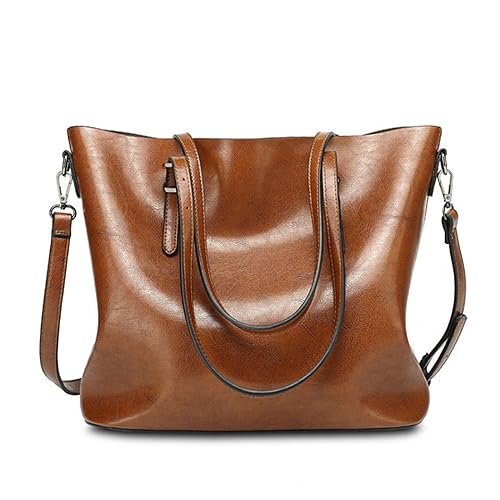 ohodhmnu Damen Tote Tasche, Stilvolle PU Crossbody Taschen Damen Handtasche Satchel Große Kapazität Schultertasche für Daily Essential, Klassisches Braun, with accessories