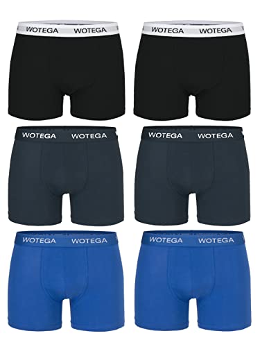 WOTEGA Joe Boxershort Pack Unterhosen Männer Unterwäsche Retro Shorts Herren Baumwolle Underwear Mens - 6er Pack, Schwarz, Grau, Blau (Mix2), XXL