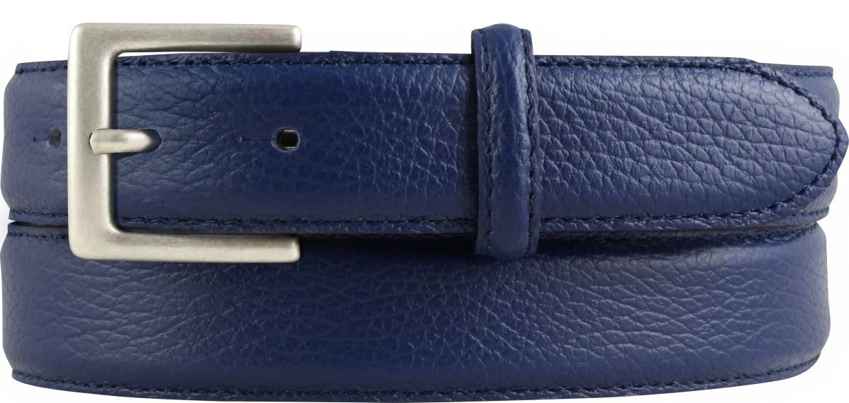 BELTINGER Italienischer Chino-Gürtel, 30 mm breit, Herren, Anzuggürtel, Hosengürtel, strukturiertes Leder, Schließe Altsilber | Blau 90cm