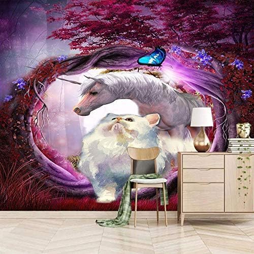 XLMING Lila Einhorn Wand 3D Tapeten Home Esszimmer Sofa Schlafzimmer Wohnzimmer TV Hintergrund-200cm×140cm