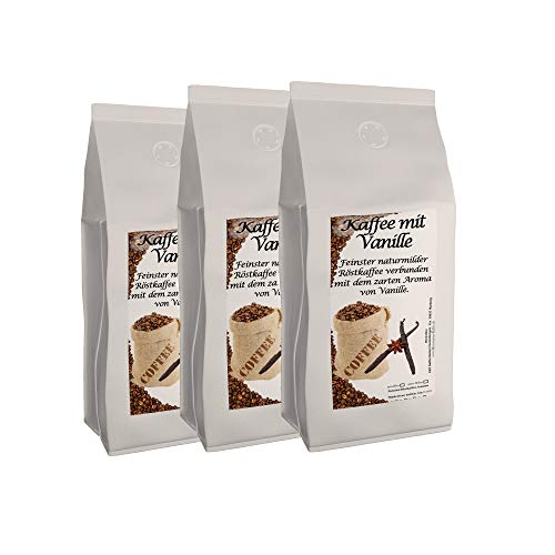 Aromakaffee - aromatisierter Kaffee Vanille, 3x1000 g ganze Bohnen - Spitzenkaffee - Schonend Und Frisch In Eigener Rösterei Geröstet