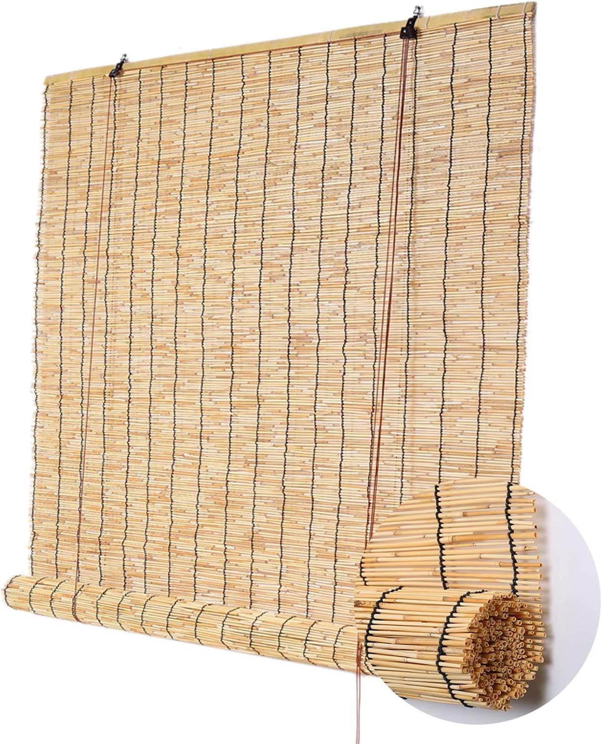 Retro-Bambusjalousien für Sonnenschutz im Freien, Küchen-Bambusrollos, kühle, Sichtschutztrennwand für den Balkon zu Hause, 60 cm, 90 cm, 150 cm, Bambusvorhang-Schatten für Türrollos