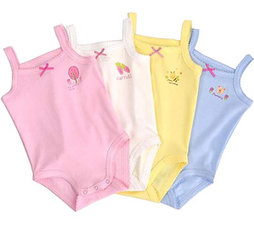 Blueleyu ärmelloses Tanktop, Body, für Babys, Mädchen, aus Baumwolle, 3er-Pack Strampler, 4 Stück mit Aufdruck., 6-9 Monate