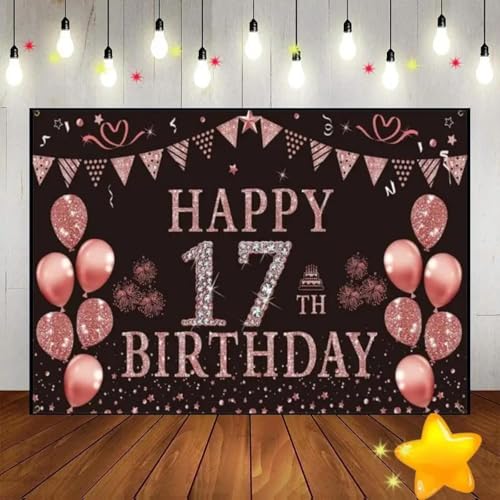 Alles Gute zum 17. Geburtstag Hintergrund Mädchen Junge oder Kuchenständer Party Fotografie BannerDekoration Smash Süß geboren Requisiten 210X150cm