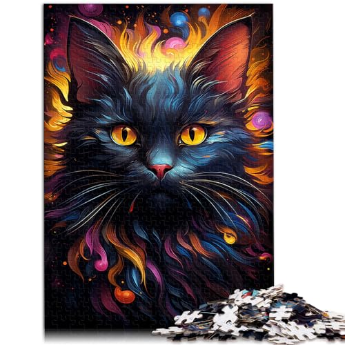 Puzzle Exotische bunte Schwarze Katze 1000 Teile für Erwachsene Schwierige Puzzles Holzpuzzle Familienspiele Weihnachtsgeburtstagsgeschenke 1000 Teile (50x75cm)