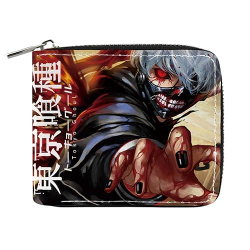 RYNDEX Tok-yo Gho-ul Anime Geldtasche, Leder Geldbörse mit Reißverschluss-Design, Geldbörse Geldbeutel Portemonnaie für Geschenkidee(Color:Multicolor 2)