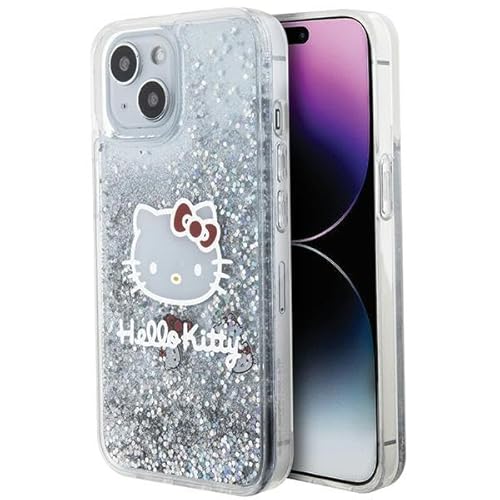 CG MOBILE Hello Kitty HKHCP14SLIKHET Hülle für iPhone 14 6.1" Silber hardcase Liquid Glitter Charms Kitty Head