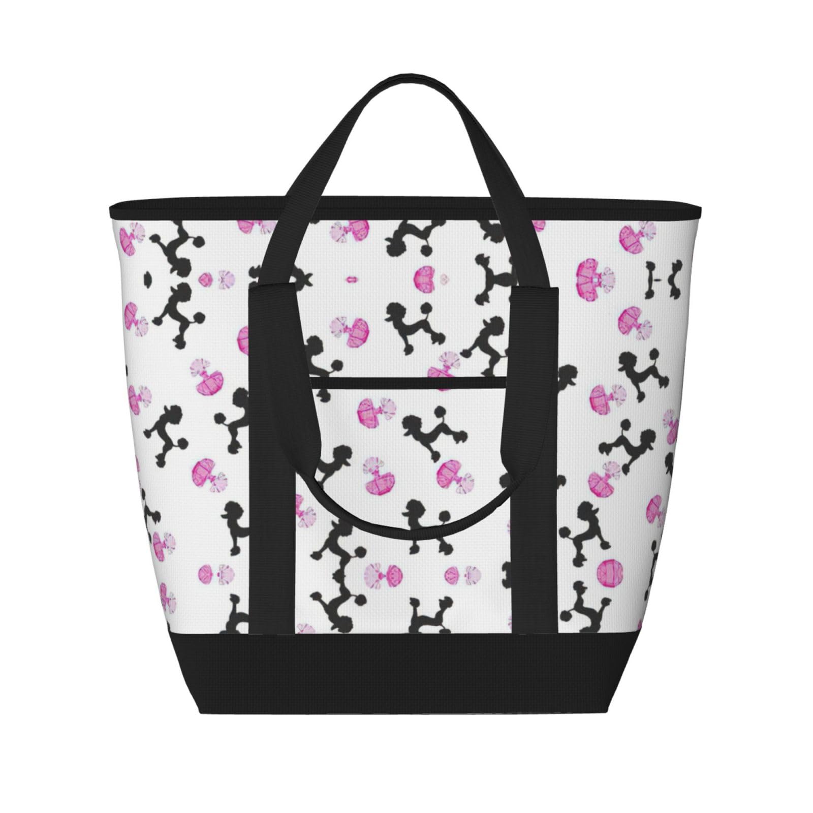 YQxwJL Girly Tragetasche mit Parfümflasche und Pudeldruck, großes Fassungsvermögen, isolierte Lunchtasche, wiederverwendbare Einkaufstasche mit Reißverschluss, für Damen und Herren