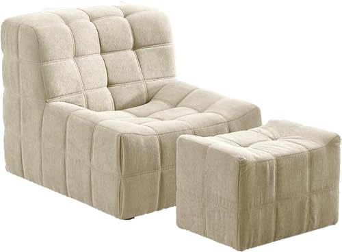 KLLJHB Cord-Sitzsack, Lazy Sofa Chair, Bodensofa Chair, Moderner Loungesessel ohne Armlehnen mit Rückenlehne für Wohnzimmer, Schlafzimmer, Salon, Büro, Beige-2