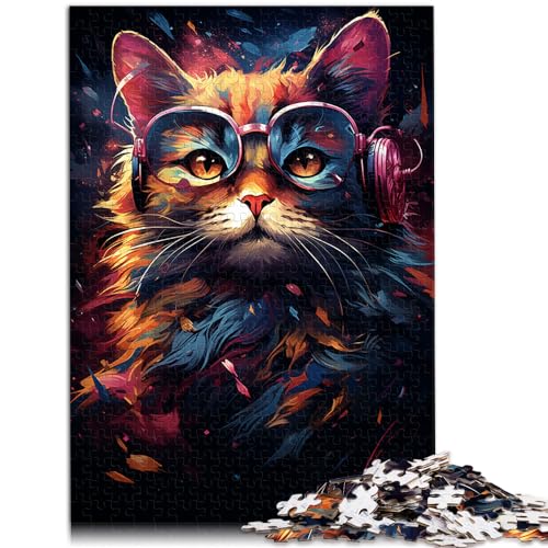 Puzzles für Bunte Fantasiekatze mit Brille Puzzles 1000 Teile Holzpuzzle Familienaktivität Puzzles Lernspiele 1000 Teile (50x75cm)