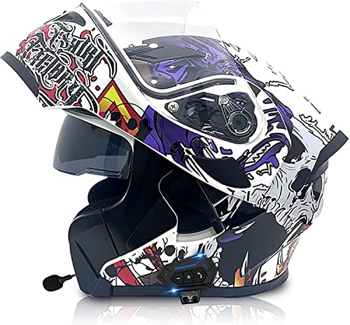 Motorradhelm Herren Mit Bluetooth Klapphelm Integralhelm Fullface Helm Motorrad,DOT/ECE Zertifiziert Rollerhelm Sturzhelm Mit Doppelvisier Sonnenblende Für Damen Erwachsene