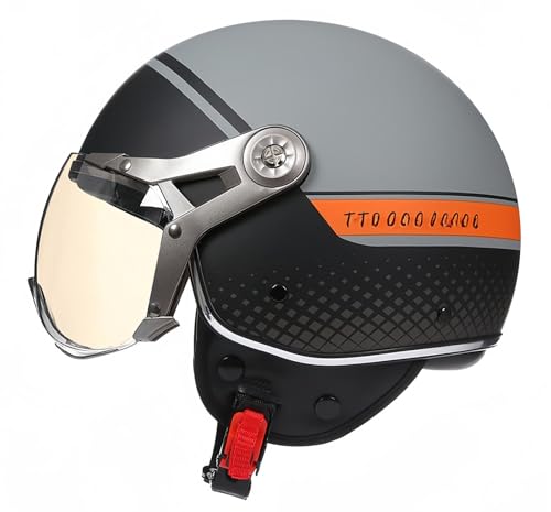 Offener Halbhelm Für Motorradfahrer, ECE-Geprüfter Motorradhelm Mit Sonnenblende, Retro- Und Vintage-Stil, Motorradhelm Für Kinder, Jugendliche, Männer Und Frauen B,XL61-62CM