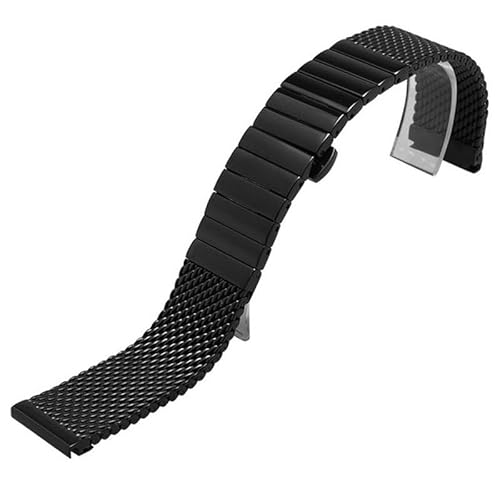 THBGTCNQ Uhrenarmband aus massivem Edelstahl mit ML-Schmetterlingsschließe, Einzelglied, 18 mm, 20 mm, 22 mm, 24 mm, Band mit Stiften(Black,18mm)