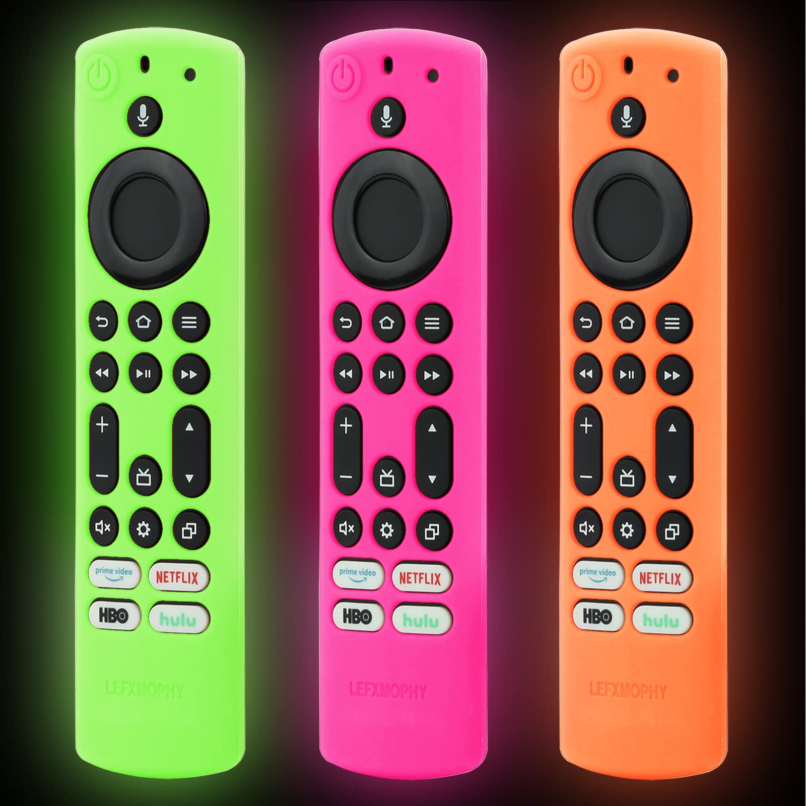 LEFXMOPHY 2023 Stick 4K Max Remote Cover für Toshiba und Insignia NSRCFNA21 CT-RC1US-21 CT95018 CTRC1US21, Silikon-Schutzhülle, 3er-Pack, Grün, Orange, Hot Pink, leuchtet im Dunkeln