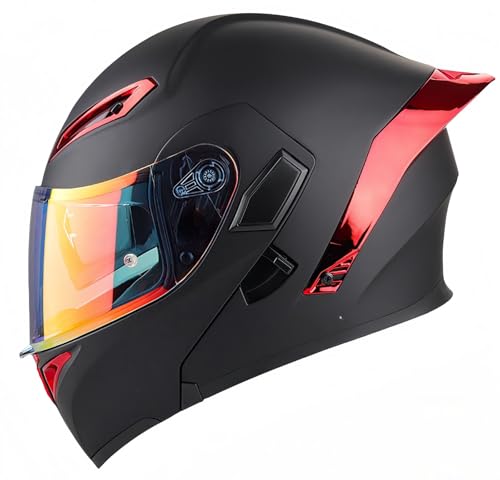 Modularer Motorradhelm, ECE-Geprüft, Hochklappbarer Motorradhelm Für Erwachsene Mit Doppelvisier Für Männer Und Frauen, Rollerhelm, Integralhelm, Doppeltes Antibeschlagvisier A,L59-60CM