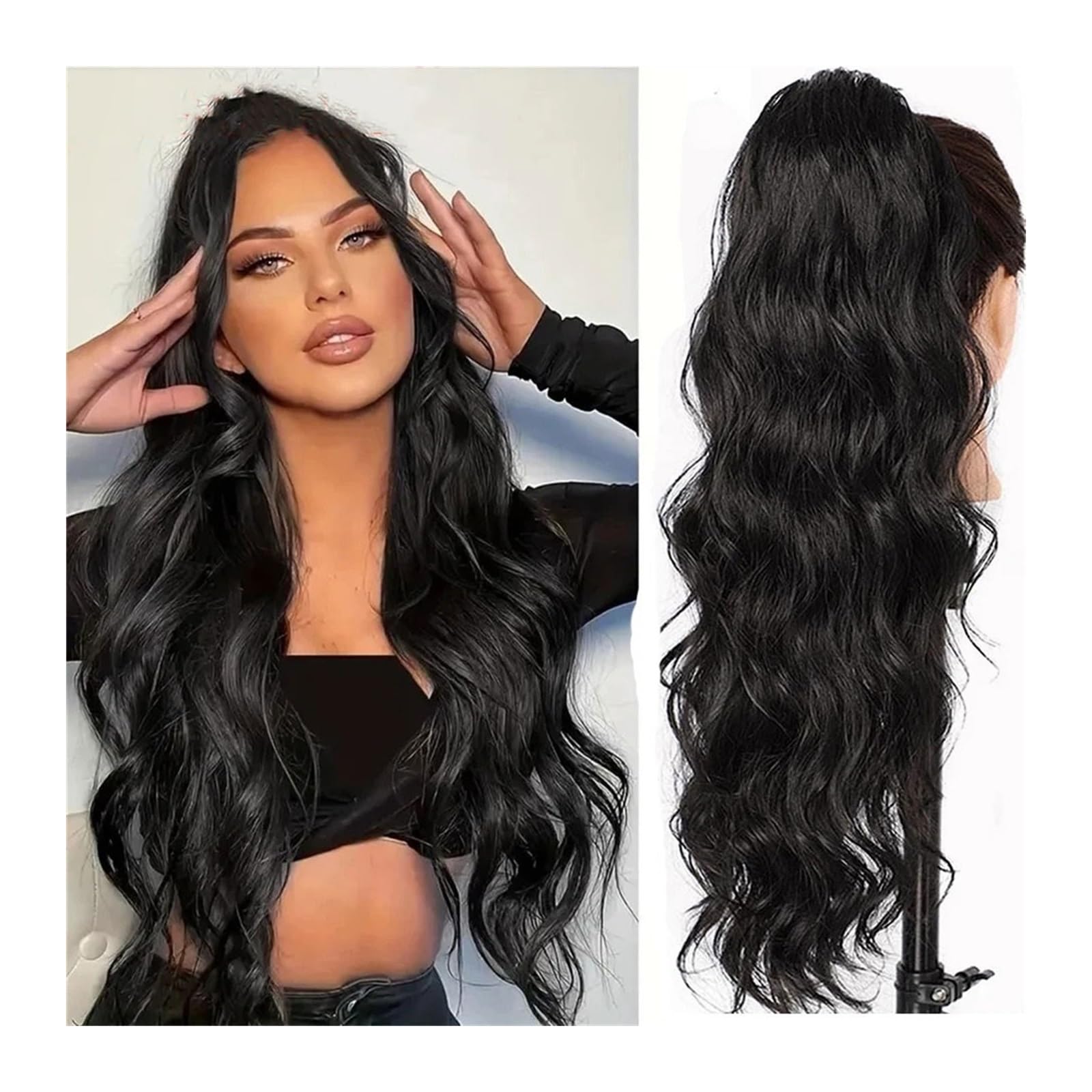 Pferdeschwanzverlängerung Virgin Hair Weave Brasilianische Haarverlängerungen 100G/Set lang 26 Zoll Körperwelle Kordelzug Pferdeschwanz Echthaar Pferdeschwanz for Frauen Pferdeschwanz-Haarteile(18inch