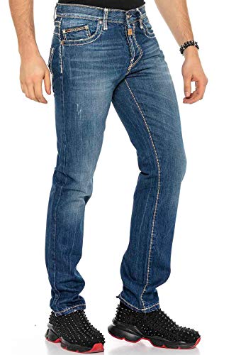 Cipo & Baxx Herren Jeans Hose Designer Hose Denim Straight Fit Freizeit Jeanshosen C-0688 W29 L30 Blau