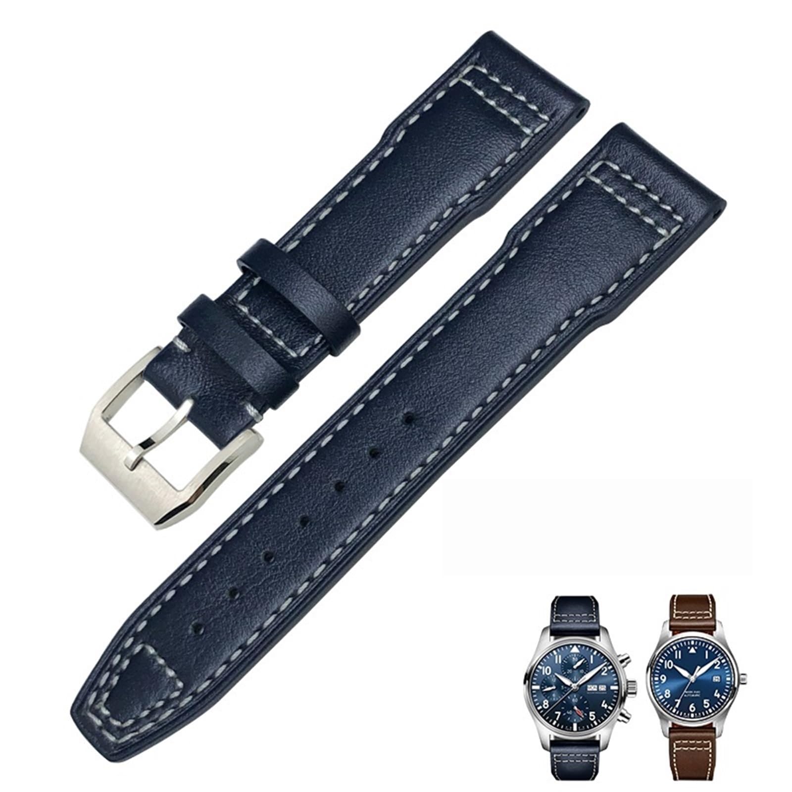 IOTUP 20 mm, 21 mm, 22 mm, Echtleder-Armband, passend für IWC-Pilotenuhr IW3777 Portofino Mark 18, schwarz, blau, braun, Herrenarmband, 21 mm, Achat