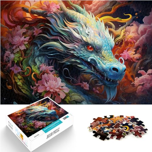 Puzzle Blumen und Drachen für Erwachsene, 1000 Teile, Holzpuzzle, Spielzeug, Puzzle, Lernspiele, Stressabbau-Puzzle, 1000 Teile (50 x 75 cm)