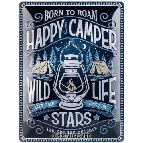 Nostalgic-Art Retro Blechschild, 30 x 40 cm, Happy Camper – Geschenk-Idee für Camping-Fans, aus Metall, Vintage Design