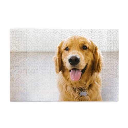 Golden Retriever lächelt, Puzzles 1000 Teile Holzpuzzle Spielzeug Familienspiel Wanddekoration