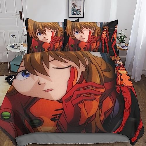 UKALOU Neon Genesis Evangelion Asuka Langley Soryu Bettwäsche Bettbezug Für 3D Microfaser Bettwäsche Set Kinder Erwachsene,Mit Reißverschluss Und Kissenbezug Double（200x200cm）