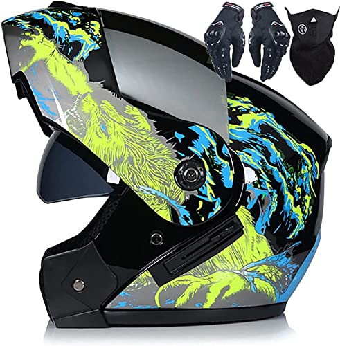 Motorradhelm Damen Herren,Klapphelme Modularer Helm Motorradhelm Integralhelme Roller-Helm Scooter-Helm Mofa-Helm DOT/ECE Zertifiziert Für Erwachsene Mit Doppelvisier (Color : F, Größe : L=59-60cm)