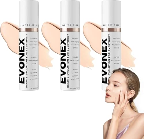 Evonex Age Defying Foundation, Evonex Foundation, Light Sheer Coverage Tinted Face Sunscreen, Anti-Aging Tinted Moisturizer Cream, Hydrating and Sheer Coverage for a Youthful Glow (3pcs)