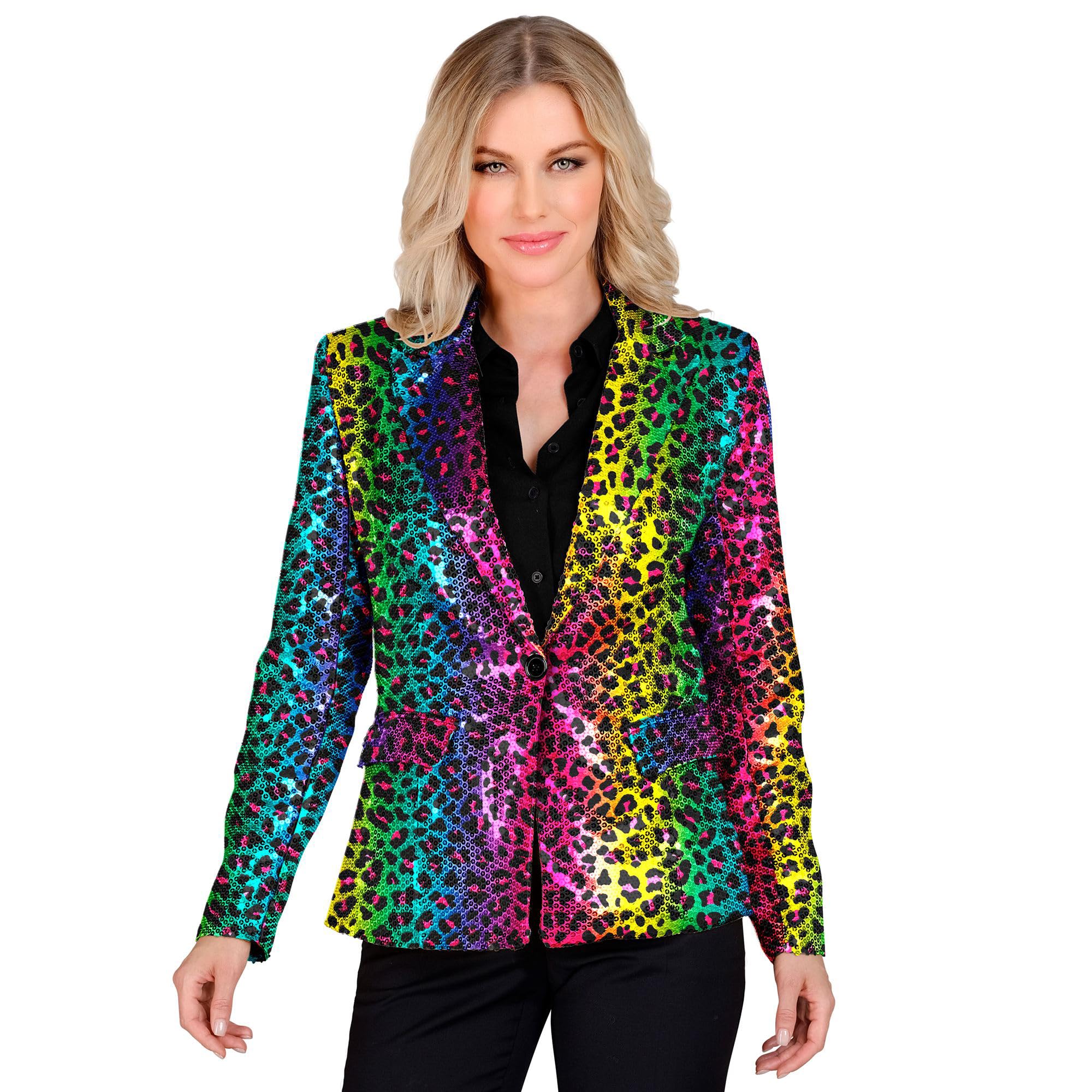 W WIDMANN MILANO Party Fashion - Party Fashion Blazer mit Pailletten für Damen, Schlagermove, Jackett, Animal Print, Festival, Faschingskostüme