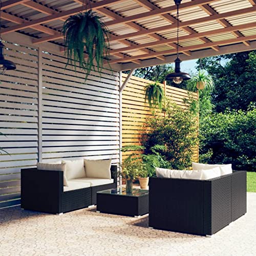 Juroupi 5-tlg. Garten-Lounge-Set mit Kissen TerrassenmöBel Garten LoungemöBel Set Balcony Furniture Lounge MöBel Poly Rattan Schwarz - 3101479