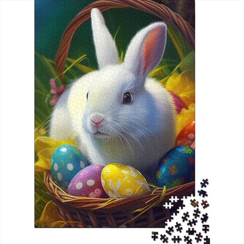 Kunstpuzzle für Erwachsene, 500 Teile, Kaninchen, Osterhase, Tier-Holzpuzzle für Erwachsene, Puzzles für anspruchsvolle Puzzlespiele und Familienspiele (Größe 20,47 x 14,96 Zoll)