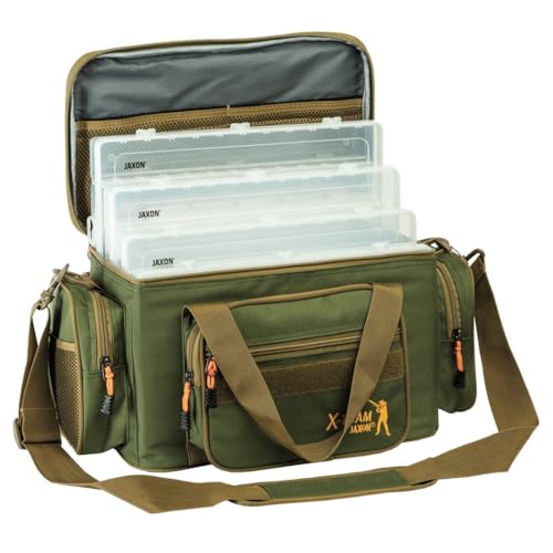 Jaxon Angeltasche + 4 Boxen Tackle Boxen Angelkoffer für Zubehör Wasser-Abweisend UJ-XTX10