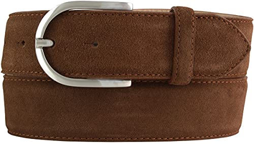 BELTINGER Damen-Gürtel aus Veloursleder 4 cm | Velour-Gürtel für Damen 40mm | Wildleder-Gürtel 4cm mit runder Gürtelschnalle | Tabac 110cm