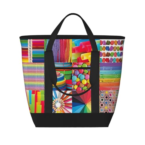 YQxwJL Bunte Tragetasche mit Collage-Druck, großes Fassungsvermögen, isolierte Lunchtasche, wiederverwendbare Einkaufstasche mit Reißverschluss für Damen und Herren