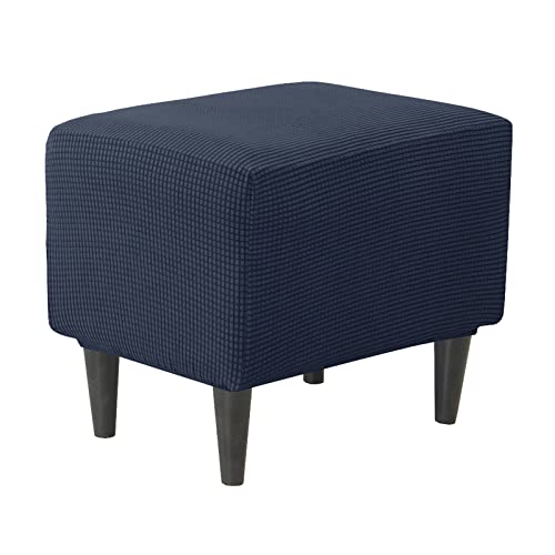 JHLD Rechteckiger Stretch Ottomane Schonbezug, Ottomane Bezug Elastische Hockerbezug Jacquard Hocker Husse für Fußhocker Quadratisch Mit elastischem Boden Für Katzen Hunde -Navy blau-klein