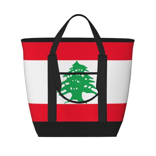 YQxwJL Einkaufstasche mit Libanon-Flagge, großes Fassungsvermögen, isolierte Lunchtasche, wiederverwendbare Einkaufstasche mit Reißverschluss für Damen und Herren