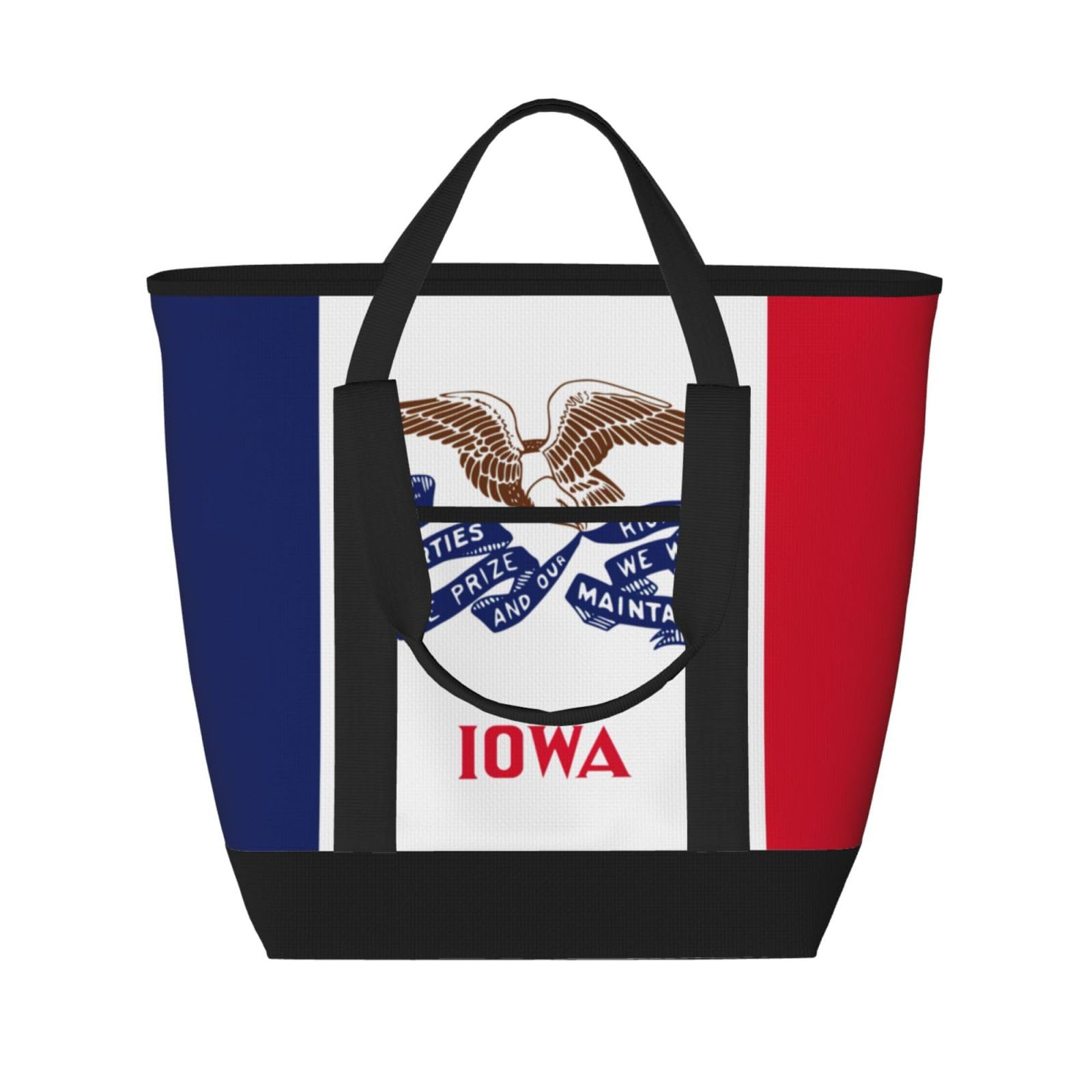 YQxwJL Iowa isolierte Kühltasche mit Staatsflaggen-Druck, großes Fassungsvermögen, Einkaufstasche, Reisetasche, Strand, wiederverwendbare Einkaufstasche für Erwachsene, Schwarz, Einheitsgröße