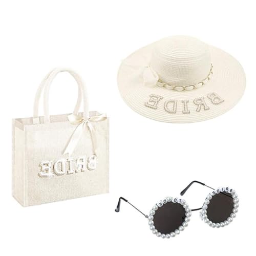 Ranuw Bride To Be Strohhut Tasche Sonnenbrillen Set Zarte Perlen Für Braut Junggesellinnenabschied Junggesellenabschied Dekoration Geschenk Cowgirl Junggesellinnenabschied Dekoration