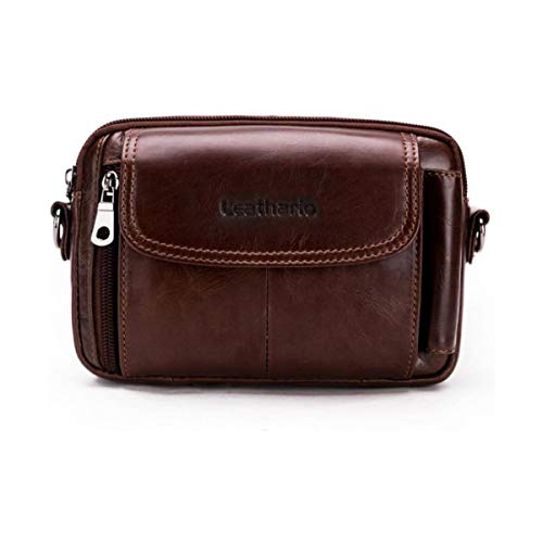 Leathario Gürteltasche Leder Herren Bauchtasche Hüftetasche aus Echt Ledertasche Handytasche mit Multi-Taschen Mehrere Steckfäche für Sport Freizeit Reisen Wandern