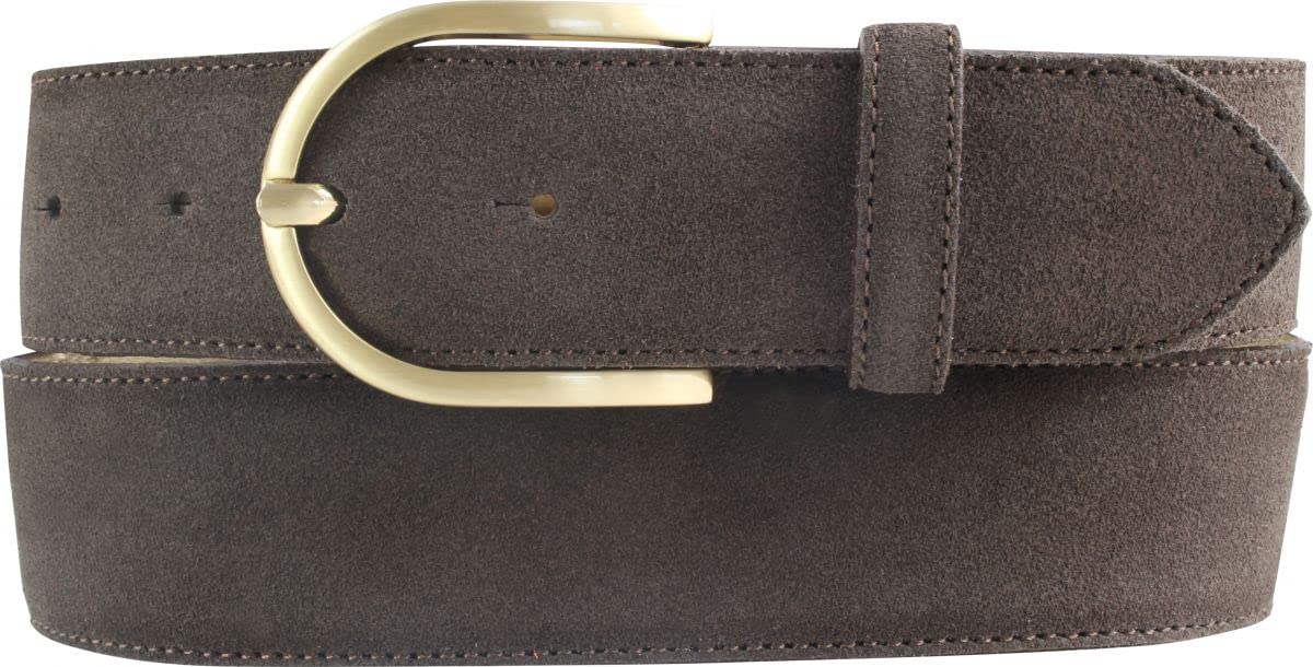 BELTINGER Damen-Gürtel aus Veloursleder 4 cm | Velour-Gürtel für Damen 40mm | Wildleder-Gürtel 4cm mit goldener Gürtelschnalle | Dunkelbraun 85cm