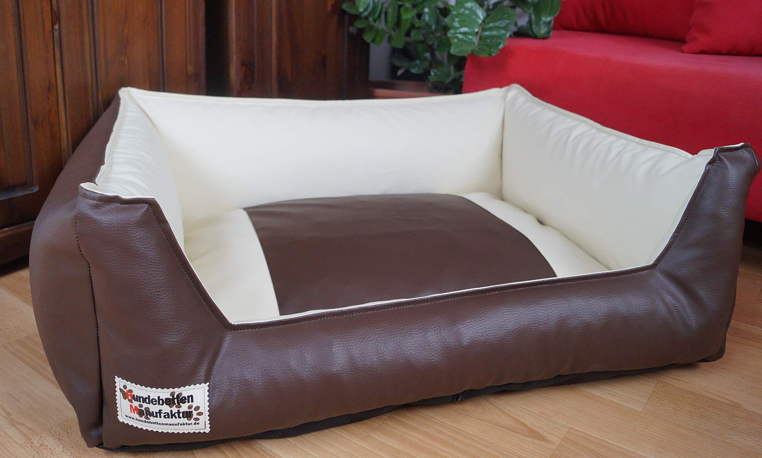 Hundebett Hundesofa Schlafplatz Kunstleder Similpelle Farbe und Größe wählbar von XS bis XXL (120 cm X 100 cm, braun Creme)