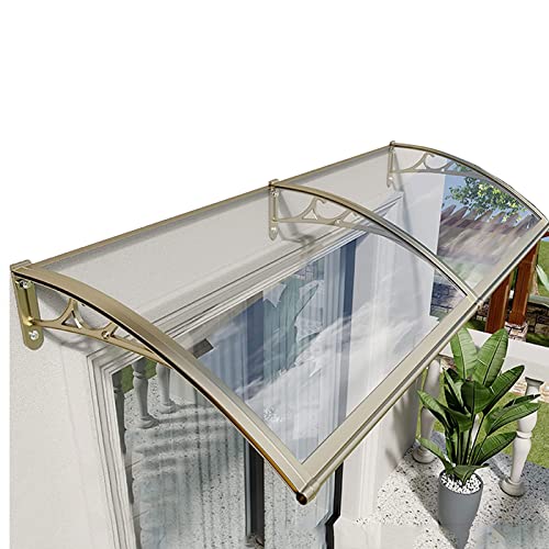 Terrassenmarkisen, Tür-/Fenstermarkise, Vordach für den Außenbereich, UV-Schutz vor Regen, Schnee und Sonnenlicht, transparente Polycarbonatplatte, Halterung aus champagnergoldfarbener Alumi