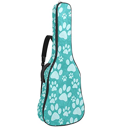 Akustikgitarre Tasche Dicke Polsterung Wasserdicht Dual Verstellbarer Schultergurt Gitarrenkoffer Gig Bag (Petrol Doggy Paw Print)