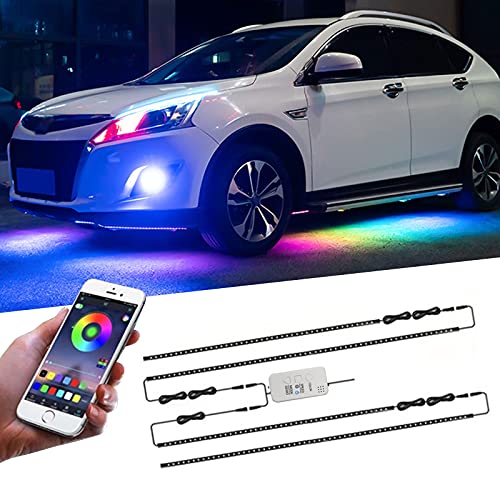 Auto Unterboden Neon Licht, LED Streifen Unter Auto Farbe RGB Auto Chassis Light mit Sprachsteuerung und Kabelloser Fernbedienung, 210 Modi mit 16 Millionen Farben (47Zoll & 35Zoll)